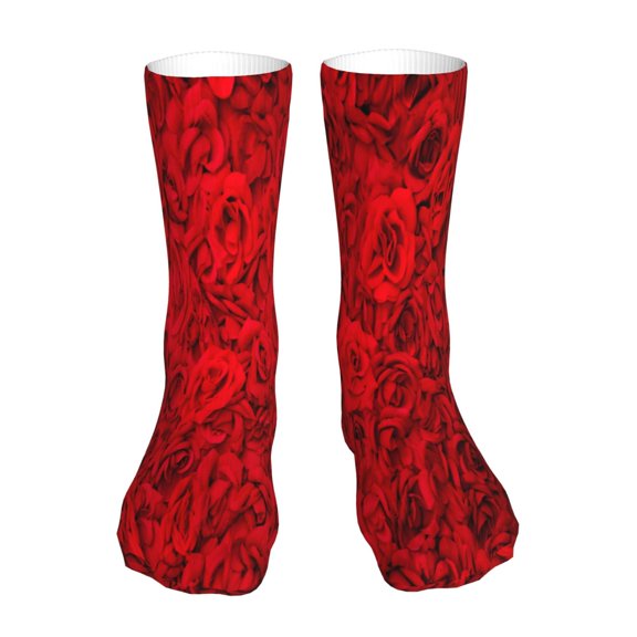 KLL Red Rose Print Womens Crew Socks Athletic Middle Tube Long Socks Novelty Socks Gifts For Men