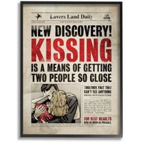 Stupell Industries Kissing Funny Newspaper Vintage Comic Book Design Framed Wall Art by Ester Kay