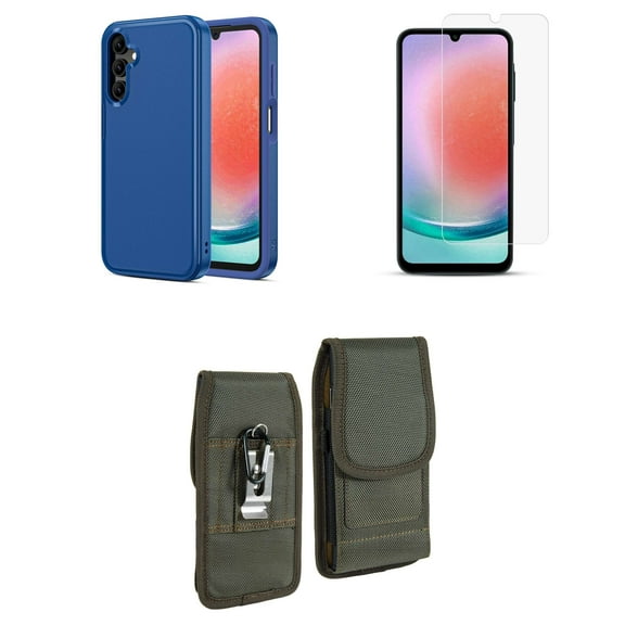 Intact Series Phone Case for Samsung Galaxy A15 5G with Dual Layer Ultra-Slim Shockproof Armor Protector Cover, Screen Protector, Vertical Rugged Nylon Belt Holster Clip Pouch (Reflex Blue)