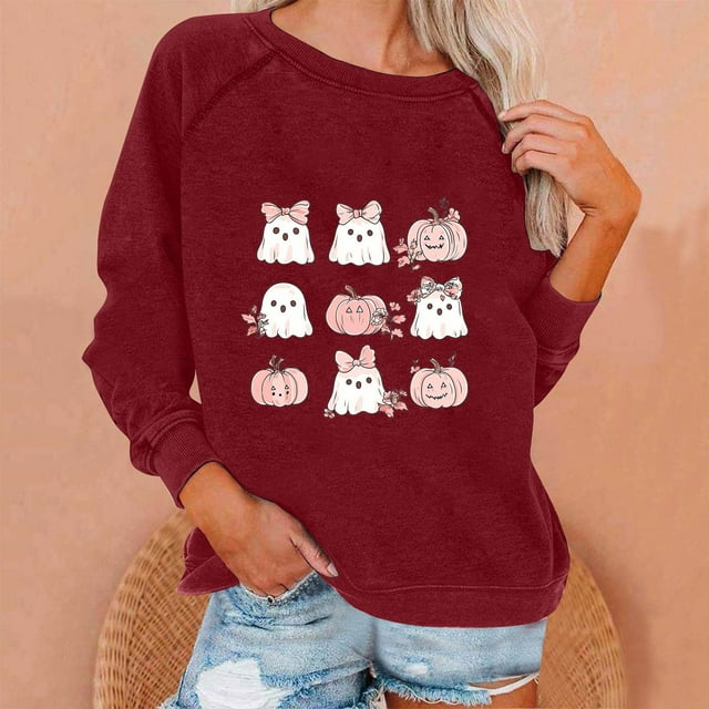 Ailaofu Halloween Witches Brew Sweatshirt Women Funny Coffee Co Letter Print T-Shirt Casual Long Sleeve Witch Pullover Sweater