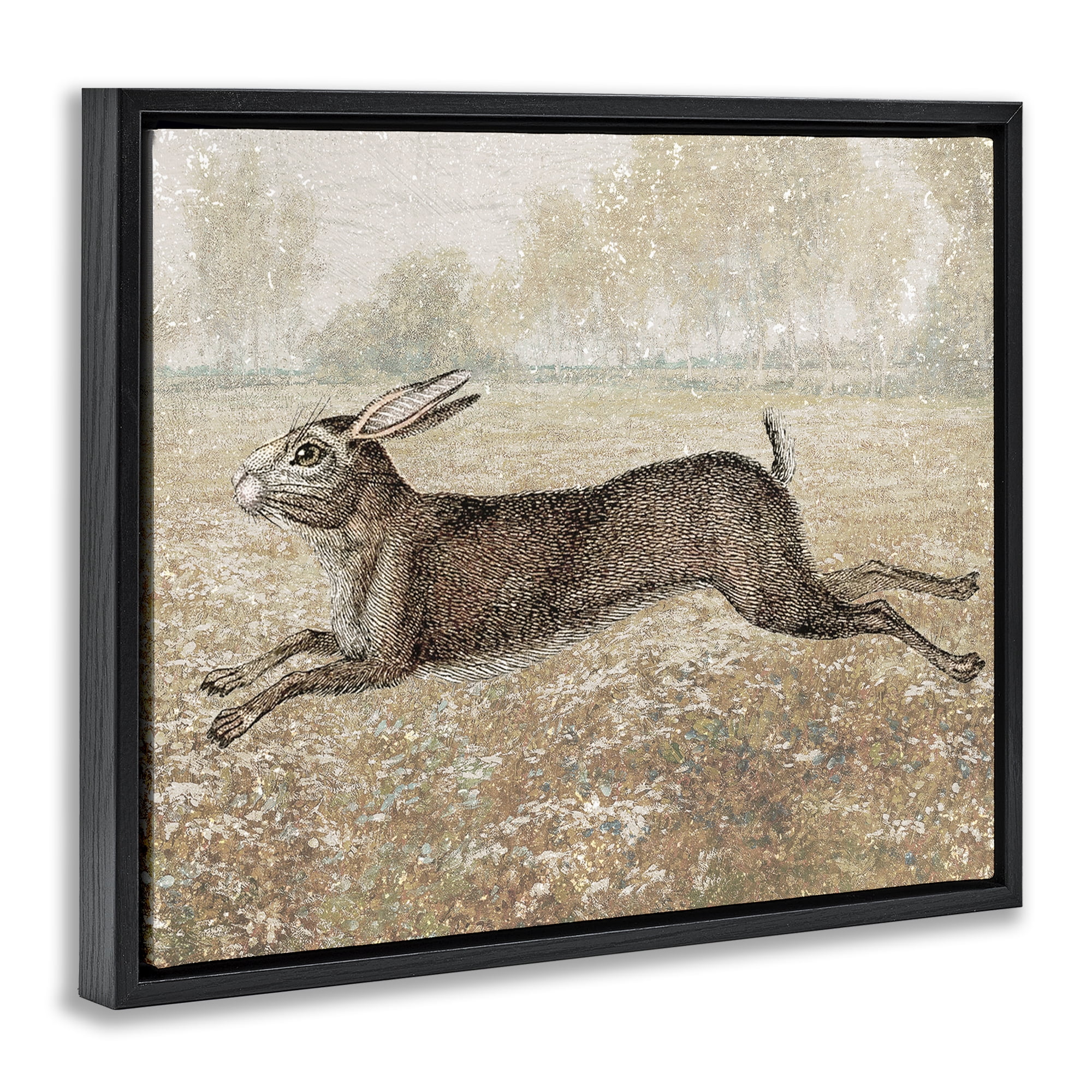 Stupell Industries Traditional Jumping Hare Landscape & Nature Painting Black Floater Framed Canvas Art Print Wall Art, 31 x 25