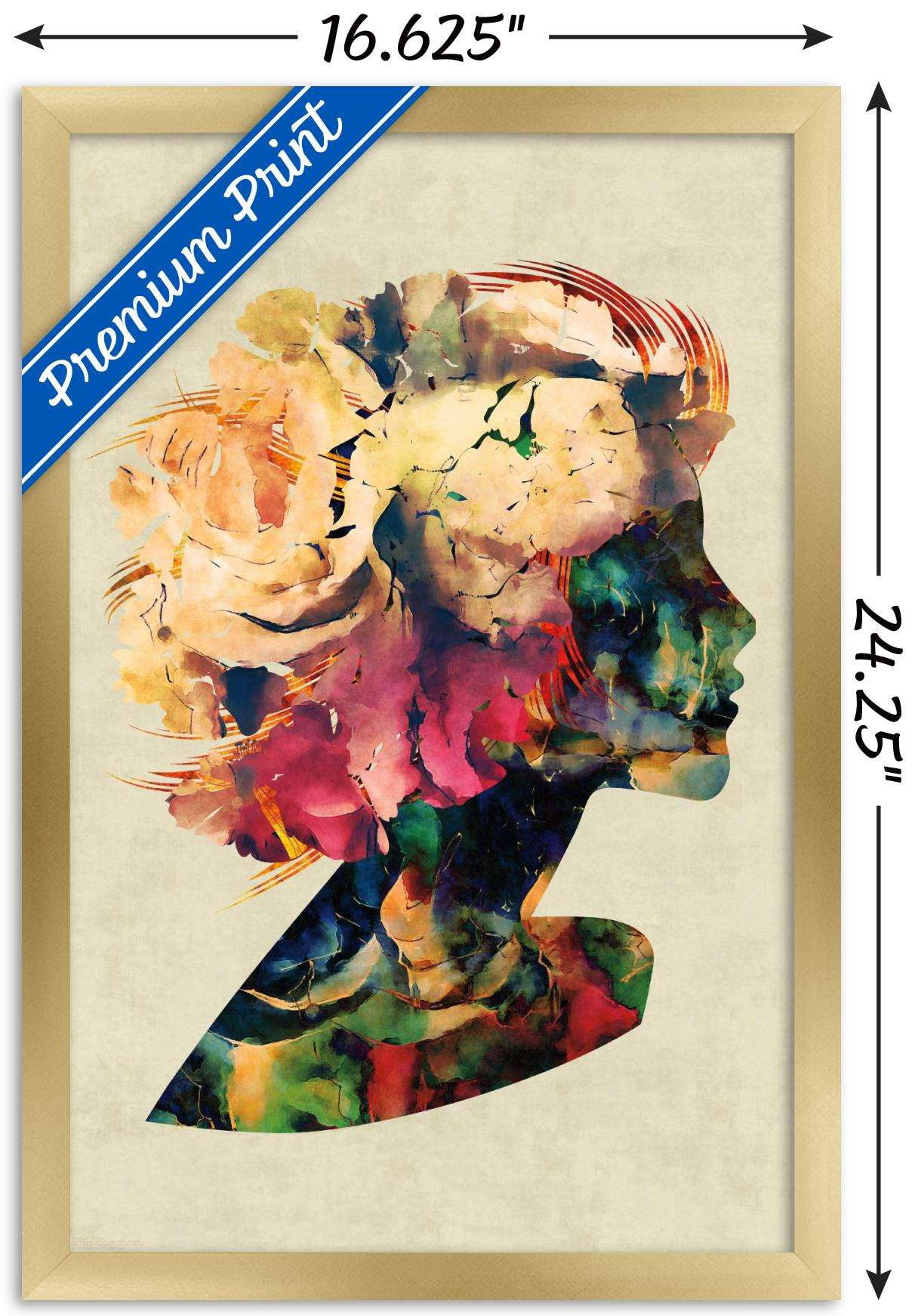 Floral Portrait of Woman Wall Poster, 14.725" x 22.375", Framed
