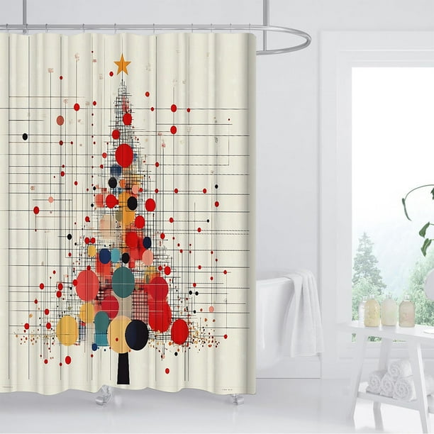 Cortina de ducha con estampado digital navideño, impermeable, resistente al moho, de poliéster, incluye ganchos, ideal para la decoración del baño.