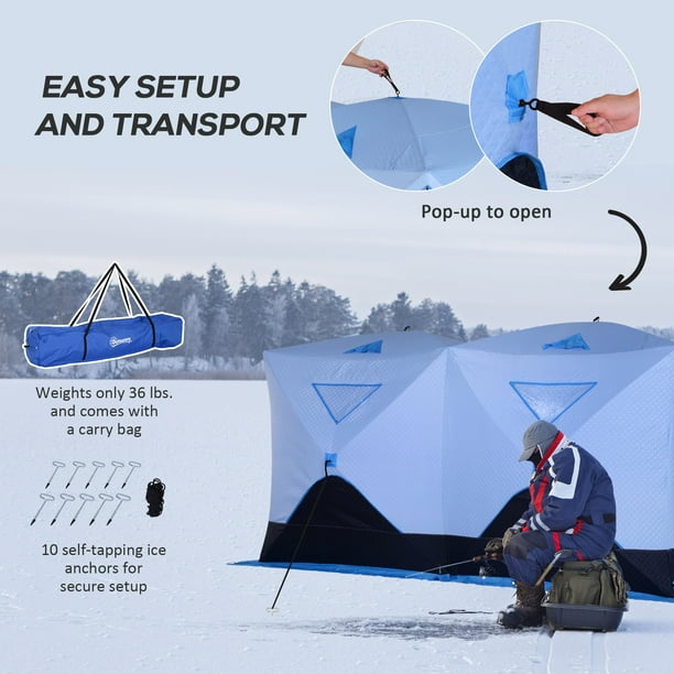 Outsunny 8-Person Pop-up Ice Fishing Tent, Insulated Ice Fishing