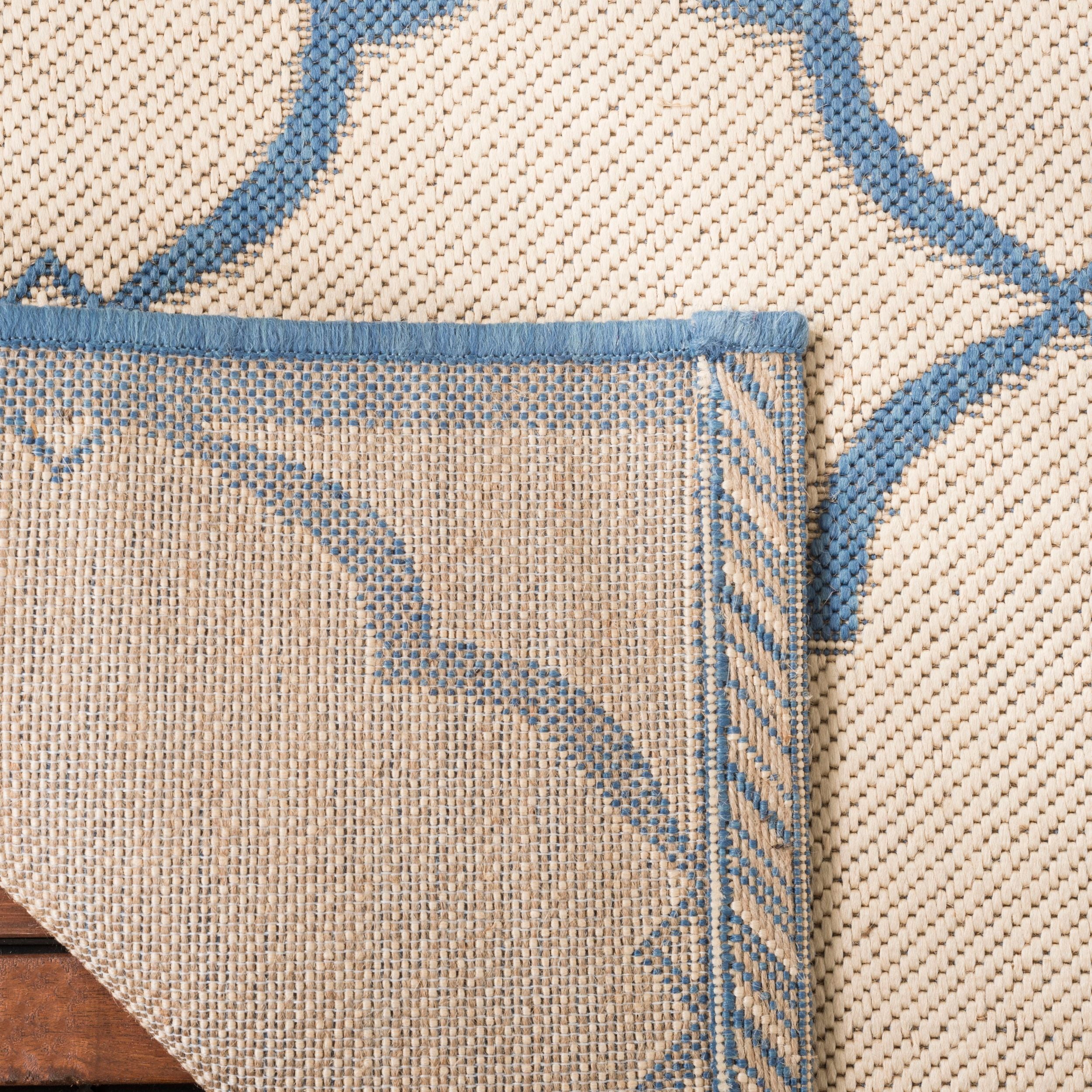 SAFAVIEH Beach House Nick Indoor/Outdoor Area Rug Cream/Blue, 6'7" x 6'7" Square