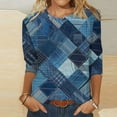 thumbnail image 4 of Womens 3/4 Sleeve Tops Geometric Printed Crew Neck T Shirts Summer Fall Casual Basic Tees Plus Size Tshirts (S, Blue 06), 4 of 5