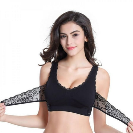 

[Big Clear!]Elegant Lace Bra Tank Athletic Women Girl s Vest Shockproof Solid Color Cross Side Button Without Rims Gathered Sport Yoga Gym Athletic Sleep Lingerie Bra