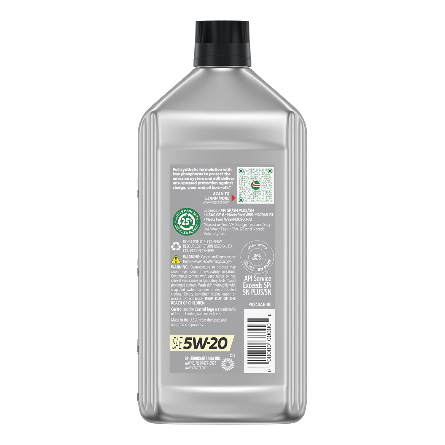 Castrol GTX Full Synthetic High Mileage 5W-20 Motor Oil, 1 Quart