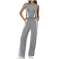 thumbnail image 2 of Maqroz 2 Piece Tracksuit for Women Sleeveless Mock Neck Crop Tops and High Waisted Straight Leg Pants with Side Stripes Athletic Workout Outfits for Running Yoga, 2 of 5