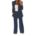 thumbnail image 2 of Women 2 Piece Outfits Plus Size Business Casual Long Sleeves Lapel Top Straight Leg Pants Suits Dark Blue XL, 2 of 5