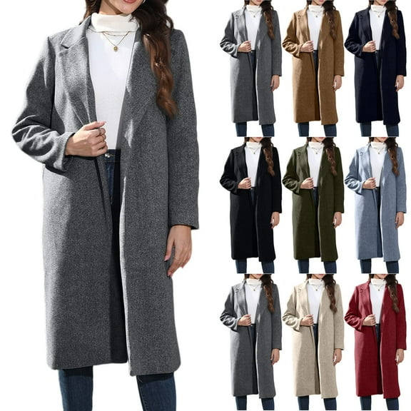 Women's Casual Long-Sleeved V-Neck Single-Button Solid Colour Wool Coat for Fall and Winter Wear, Elegant Outerwear for Daily Use,Army Green,L