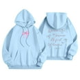 thumbnail image 3 of PMVFHDE Women's Bow Print Drawstring Pocket Pullover Hoodie, Casual Cute Long Sleeve Fall Sweatshirt Top Light Blue，XXL, 3 of 7