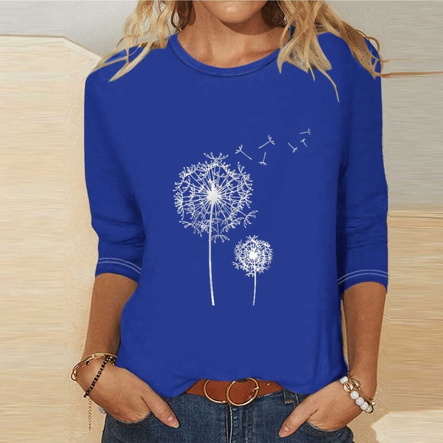 Mefallenssiah Blouses pour Femmes 2024 Mode Féminine T-Shirt Imprimé Manches 3/4 Blouse Col Rond Hauts Décontractés