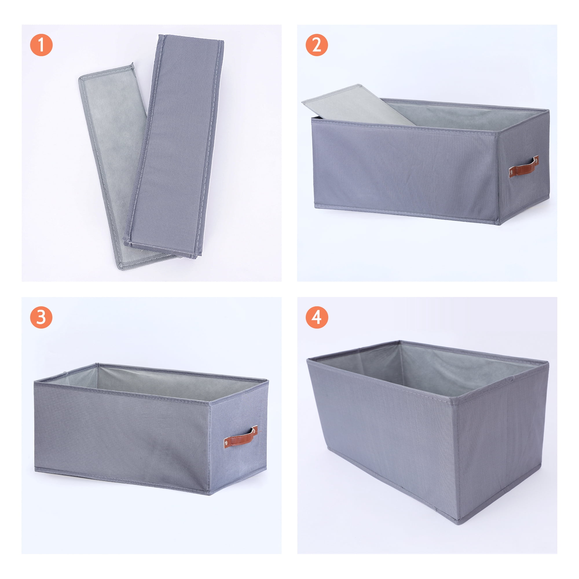 Unique Bargains Storage Cube Fabric Foldable Basket with Handles for Shelves 1pcs Grey XL