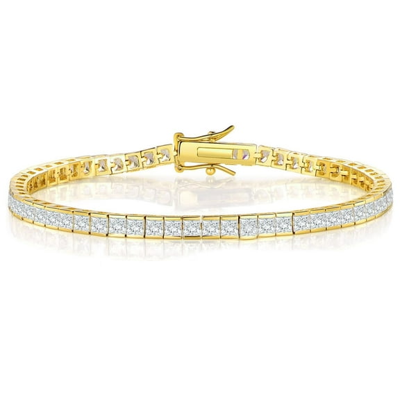 GEMSME Jewelry Tennis Gold Bracelets for Women 18K Yellow Gold Plated 2.5MM Square Cubic Zirconia Dainty Bracelets gifts 7.5 Inch