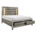 thumbnail image 2 of Glamorous Silver-Gray Finish Queen Size Platform Bed with Footboard Storage LED Headboard, 2 of 4