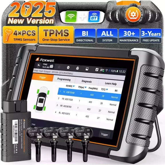 FOXWELL NT809TS Professional TPMS Programming Relearning Activation OBD2 Scanner Automotive Diagnostic Scan Tool Bi-direactional Scan Active Test TPMS Tool All System Code Reader 30 Resets, NT809TS