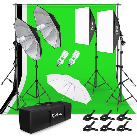 Photo Lighting Kit, 2M x 3M/6.6ft x 9.8ft Background Support System and 900W 6400K Umbrellas Softbox Continuous Lighting Kit for Photo Studio Product,Portrait and Video Shoot Photography