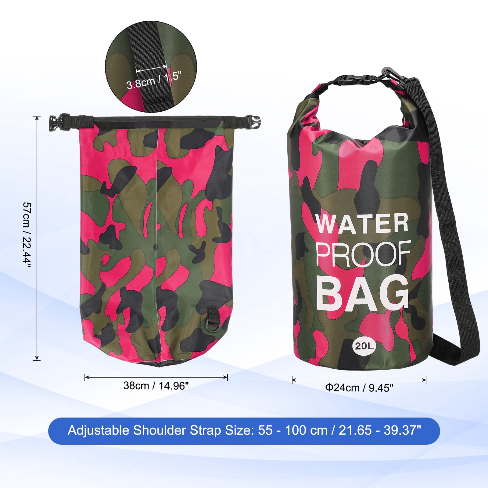 Uxcell Waterproof Dry Bag, 20L Water Proof Bags Lightweight Dry Storage Floating Backpack with Whistle (1 Pack, Rose Red Camouflage)