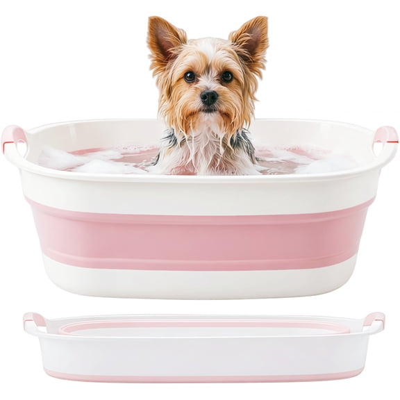 1 Pack Foldable Dog Bath Tub for Small Dogs & Cats, Collapsible Puppy Bath Tub with Water Drain Plug, Space Saving Washing Tub for Kitten, Indoor & Outdoor Use,Pink