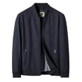 thumbnail image 4 of FRSASU Men's Comfortable Loose Coat Business Casual Stand Collar Zipper Jacket for Casual Outdoor Bike Outerwear Dark Blue, 4 of 5