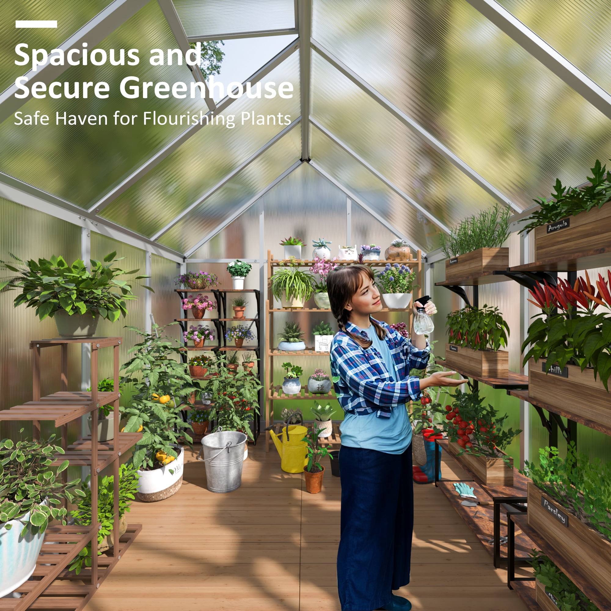 NETAJE 6'x 7'Polycarbonate Greenhouse,Large Aluminum Walk-in Green House with Window for Backyard,Sliver