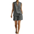 thumbnail image 2 of Dianli Gifts Two Piece Sets for Women Summer Linen 2 Piece Outfit Sleeveless Crop Top Loose Shorts Casual Beach Travel Sets Gray XXL, 2 of 7
