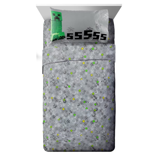 MineCraft Spawn Kids Gray Bed Sheet Set - Walmart.com ...