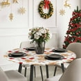 thumbnail image 6 of Round Tablecloth White Christmas Decorations Elastic Edge Fitted Gingerbread Man Snowflake Candy Cane Plastic Table Cover,Waterproof Oil Proof for Dinner,Outdoor, Picnic, 36" - 44"&nbsp; DIA Tables, 6 of 9