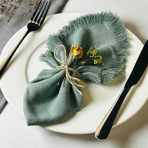 Handmade Cloth Napkins with Fringe,18 x 18 Inches Cotton Linen Napkins for Dinner, Wedding and Parties