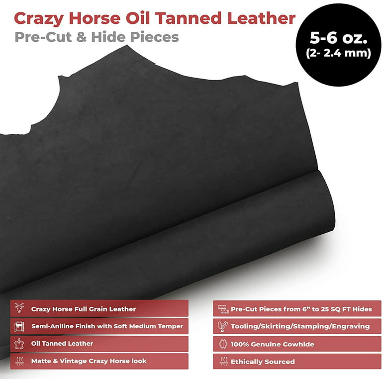  4 SQFT Top Grain Cowhide Black Leather for DIY, Sewing