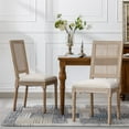 thumbnail image 6 of French Elegant Design Upholstered Antique Painting Linen Dining Chairs, Retro Dining Chairs with Solid Wood Frame and Legs, Armless Kitchen Chairs with Rattan Back, Parson Chairs(Cream,Set of 6), 6 of 10