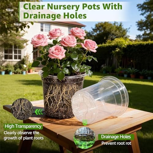 Clear Nursery Pots with Drainage Holes, 7/5/4 Inch Reinforced Transparent Plastic Seed Starter Pots, for Indoor Outdoor Gardening Seedling Planter, 30 Pack