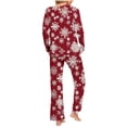 thumbnail image 4 of Puntoco Pijamas de mujer con cuello redondo, pantalones y bolsillo en la parte superior con estampado navideño para mujer, 4 of 5