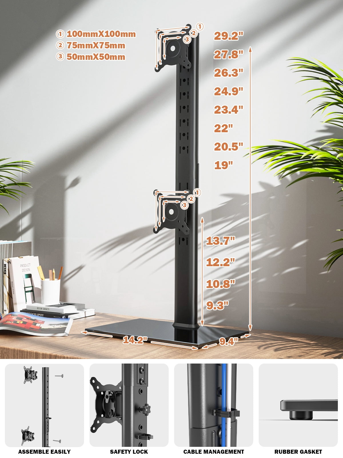 Hemudu HT05B002W Dual Freestanding Monitor Stand