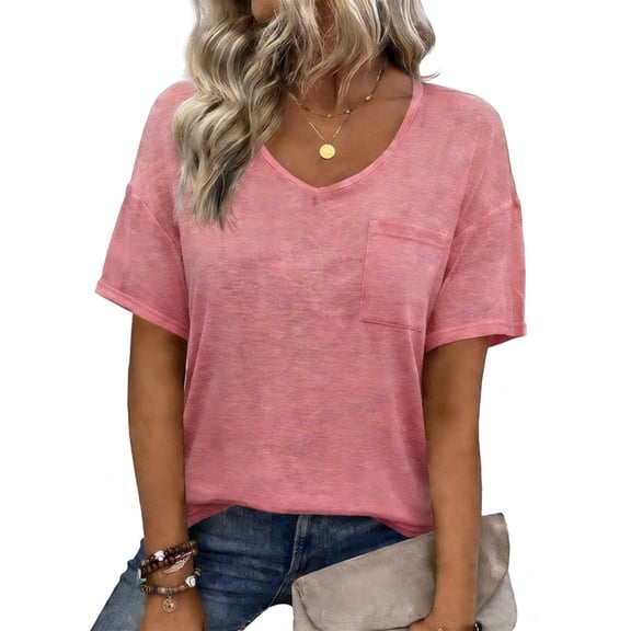 GUACER Womens T Shirts Trendy V Neck Short Sleeve Blouses Relaxed Fit Pocket Casual Tee Tops