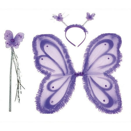Child Girls Fairy Butterfly Wings Wand Headband Fairie Costumes Set Kit Dress Up