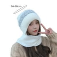 thumbnail image 5 of Mosey Ladies Winter Hat Knitted Thick Color Block Windproof Warm Soft Ear Protection Plush Ball Decor Elastic Anti-slip Beanie Scarf Combo Women Cap, 5 of 7
