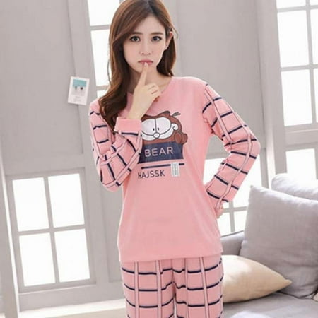 

Clearance! Women s Sleepwear Set Soft O-neck Cute Cotton Printed Pajamas Top and Capri Pj Lounge Sets