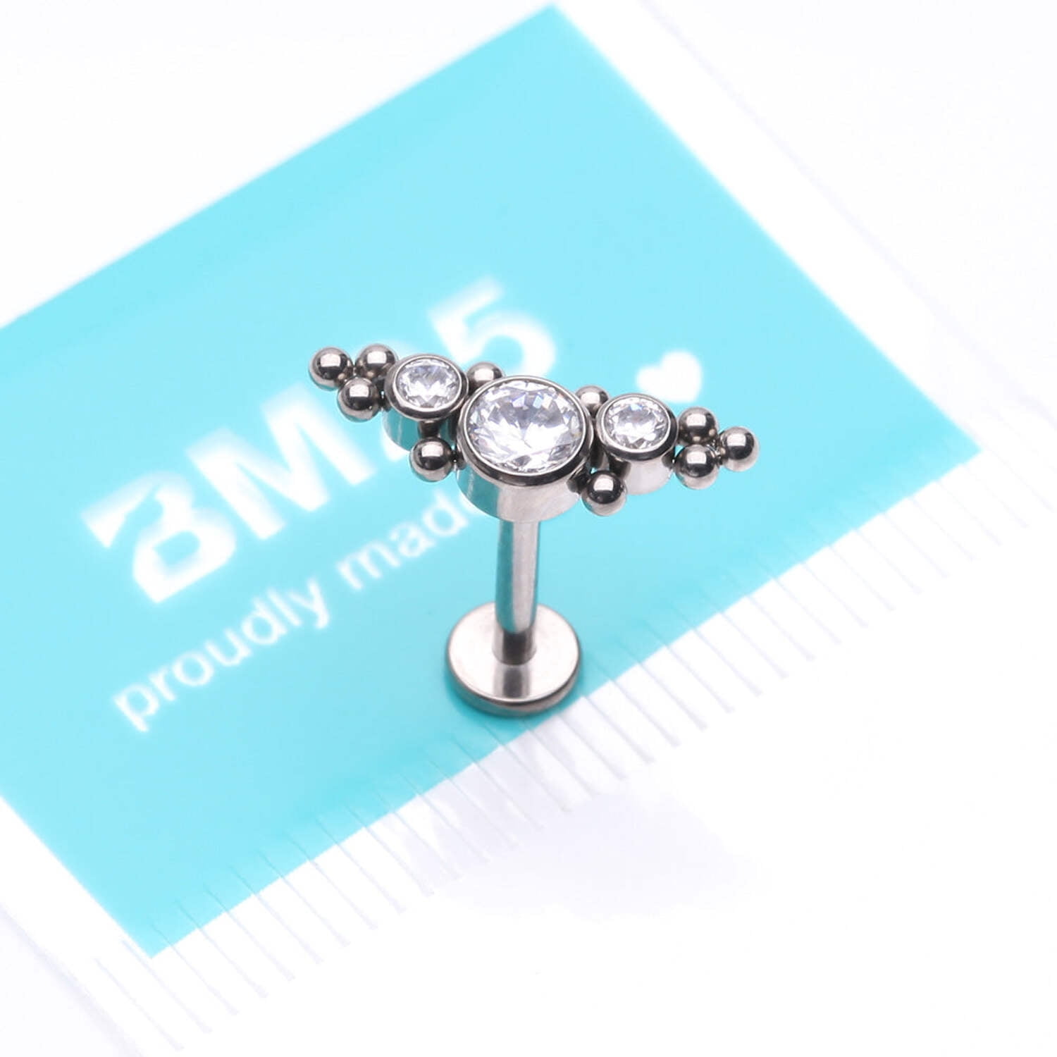 Implant Grade Titanium OneFit Threadless Sparkle Arc Bali Beads Flat Back Stud Labret