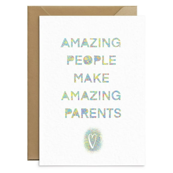 Amazing People Make Amazing Parents Greeting Card – Colorful Design with Heart – Blank Inside, Envelope Included – Perfect Gift for New Parents, Baby Showers, or Celebrations