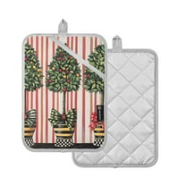 Yayeee Pot Holders Kitchen Heat Resistant with Pocket 7"x9.8" Cotton Oven Cooking Hot Pads, Stripes Trees
