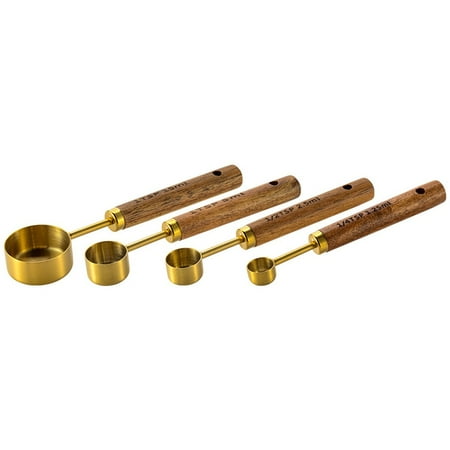 

Measuring Spoon Cups Set Wooden Handle Stainless Steel Baking Tools Accessories