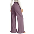 thumbnail image 6 of Cotton Linen Pants for Women High Waist Drawstring Ruffle Hem Wide Leg Pants Casual Vacation Trousers with Pockets, 6 of 7