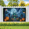 thumbnail image 5 of Gothic Design Halloween Banner Spooky Castle Jack O Lantern Decorative Spooky Scene Pumpkin for Halloween Party Yard Decor, 5 of 9