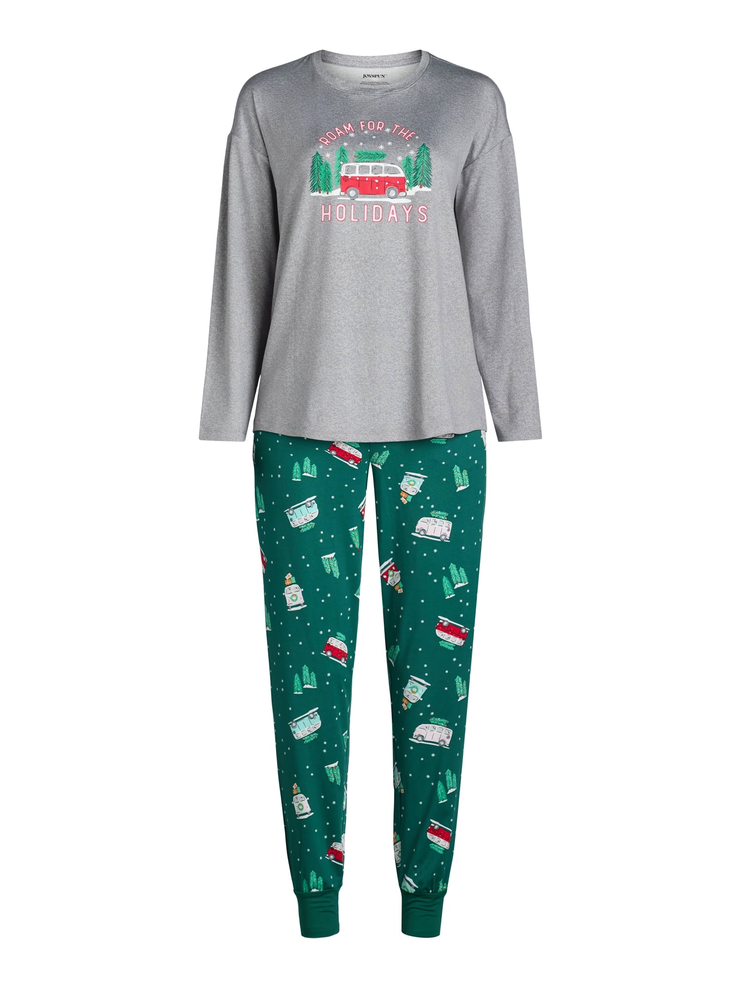 Joyspun Women’s Long Sleeve Tee and Jogger Pants Pajama Set, 2-Piece, Sizes S-3X