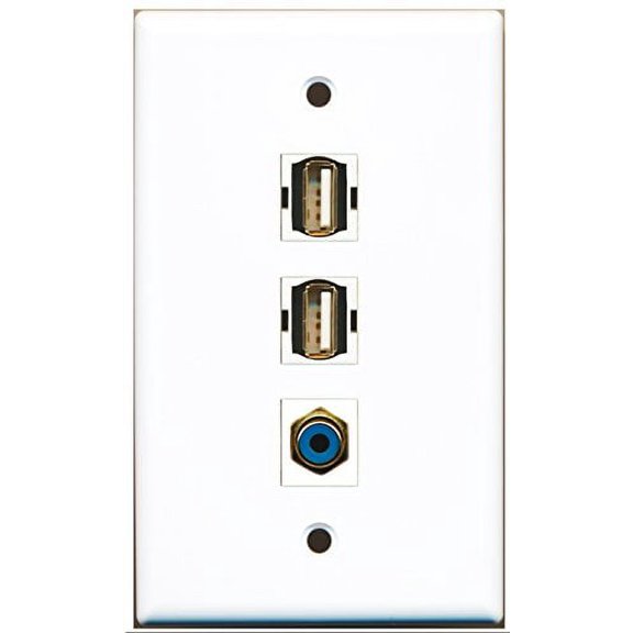 RiteAV - 1 Port RCA Blue 2 Port USB A-A Wall Plate