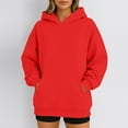 thumbnail image 4 of Mohiass Womens Oversized Hoodies Long Sleeve Plain Basic Fleece Sweatshirts 2025 Fall Winter Pullover Tops with Pocket Red 2XL, 4 of 5