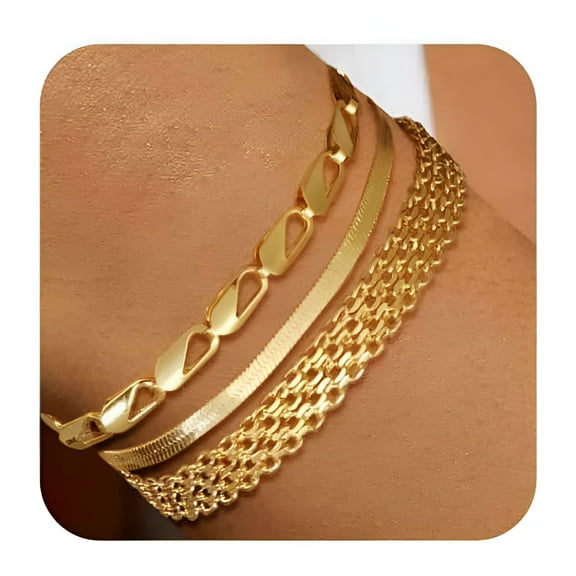 DESIGNICE Gold Bracelets for Women 14K Gold Bangle Bracelet Stack,Adjustable Waterproof Trendy Bracelets Gold Filled Stacks Bangles Link Chain Gold Bracelet Non Tarnish for Women Collection Jewelry