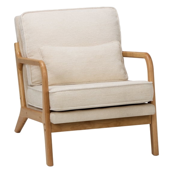 AFO Modern Upholstered Accent Chair with Solid Wood Frame and Lumbar Pillow, Beige
